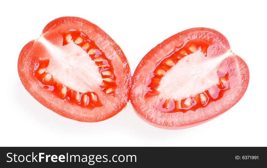 Sliced tomato isolated on white background.