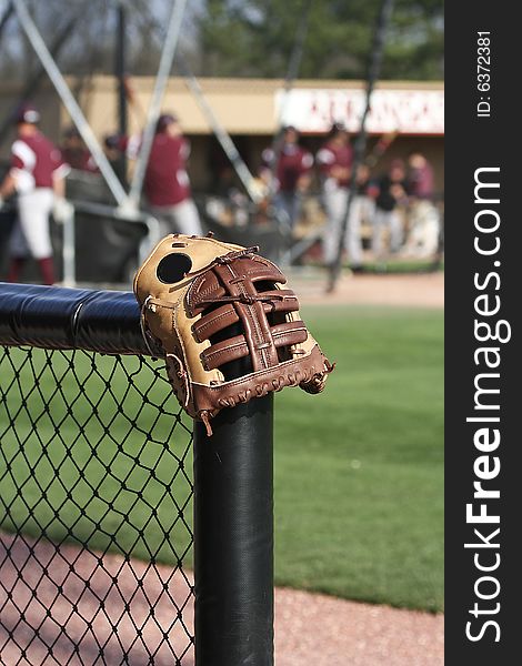 Baseball glove on the field
