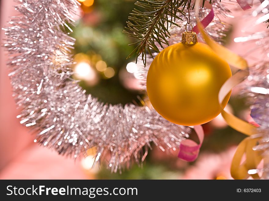 Holiday series: golden christmas ball and garland