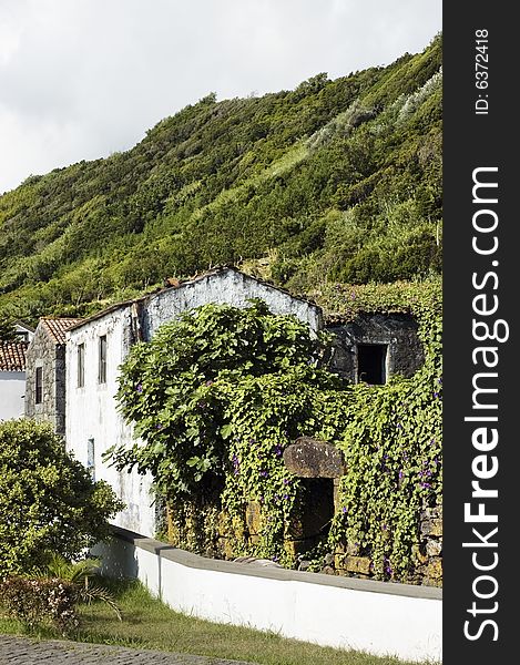 Traditional old ruined house in Lages do Pico, Azores, Portugal