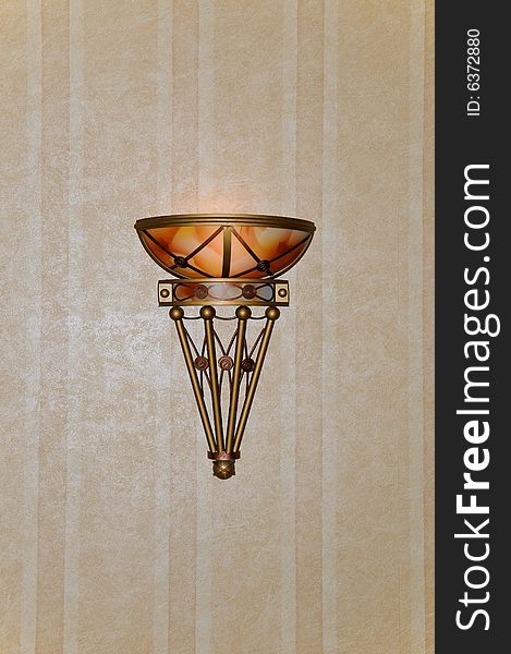 Vintage lantern on the painted interior stucco wall