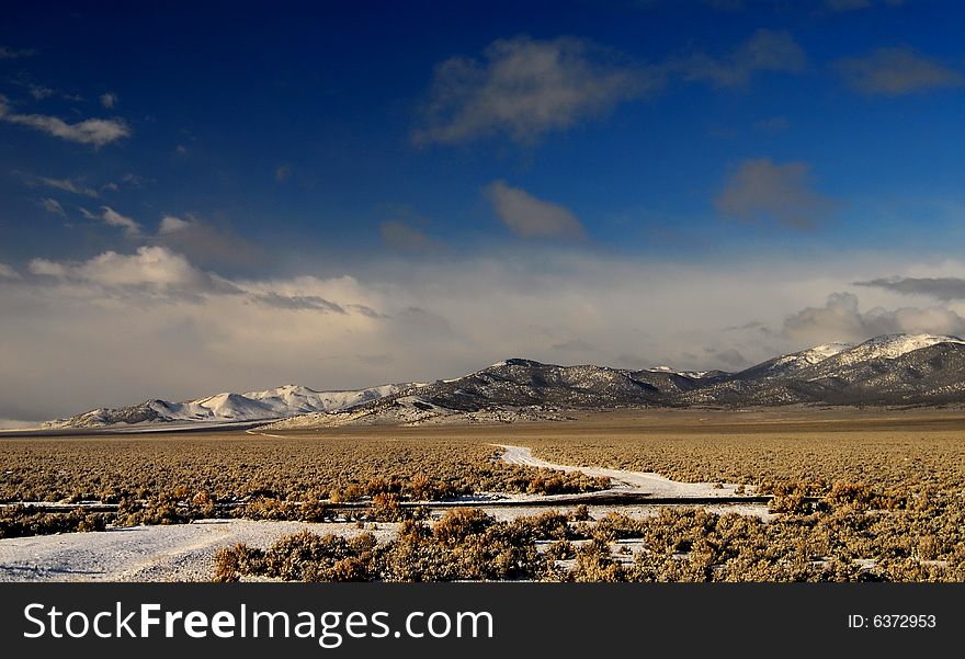 Snow covered mountains and road after the storm in Utah