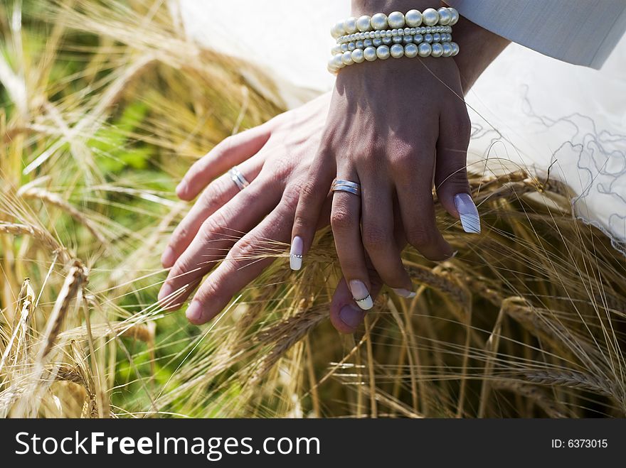 Hands of young married couple with rings. Hands of young married couple with rings