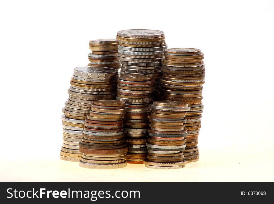 Stack of coins on White background