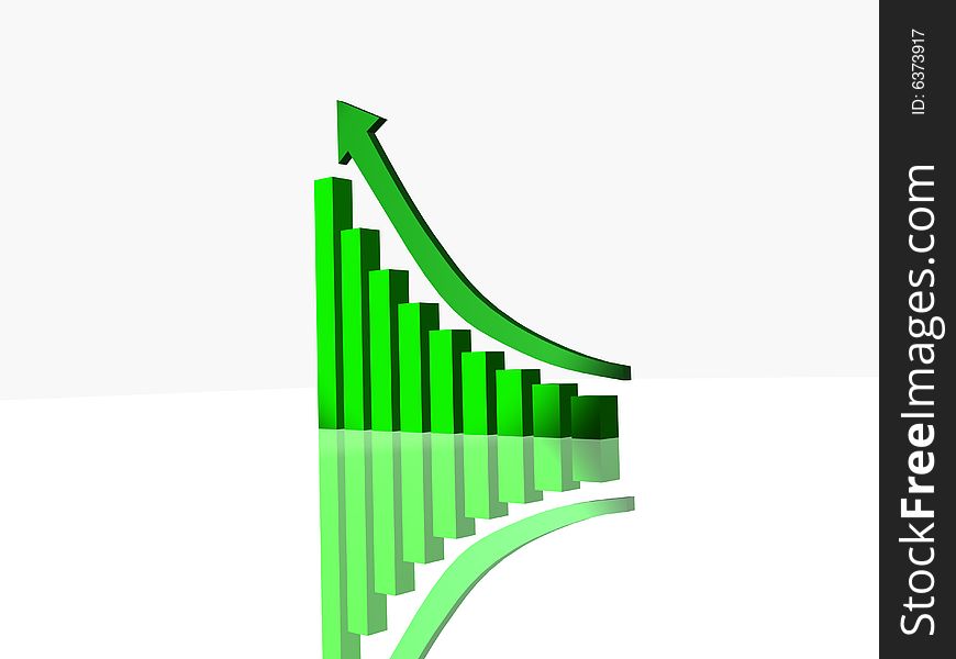 Green   3d growth chart and acceding arrow. Green   3d growth chart and acceding arrow