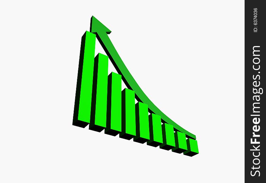 Green 3d growth chart and acceding arrow