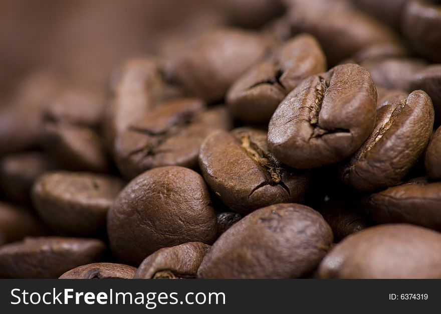 Close up of pile of coffee beans. Close up of pile of coffee beans
