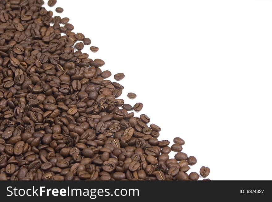 Coffee beans on white background suitable for background of border. Coffee beans on white background suitable for background of border