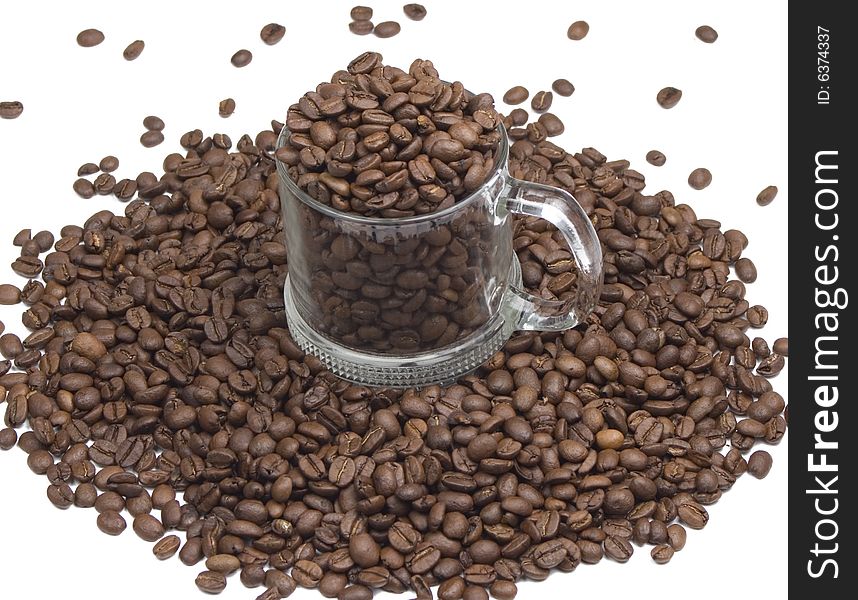 Coffee Beans in Cup on White Background. Coffee Beans in Cup on White Background