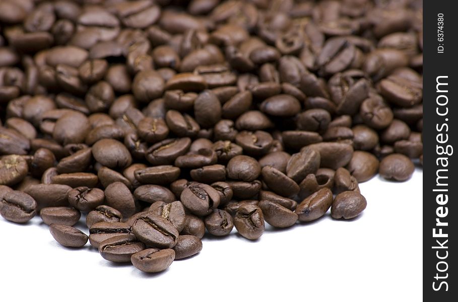 Close up of Coffee Beans on White Background