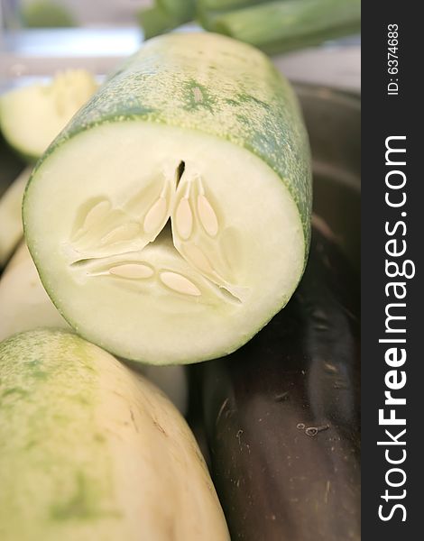 Photograph of cucumber vegetables sliced