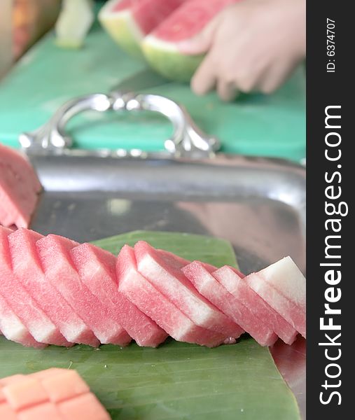 Sliced of fruit for dessert: watermelon. Sliced of fruit for dessert: watermelon