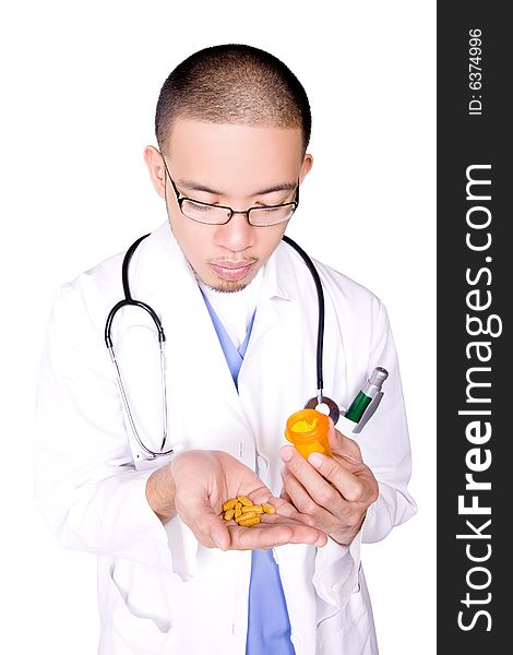 The doctor is preparing the correct dosage of the medicine. The doctor is preparing the correct dosage of the medicine