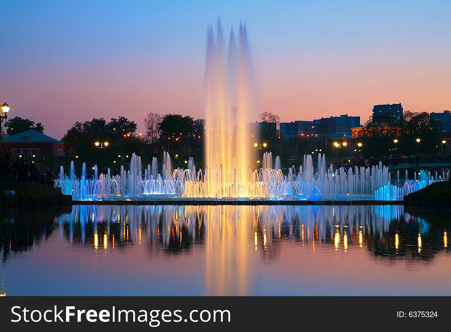 A Shined Fountain On A Sunset