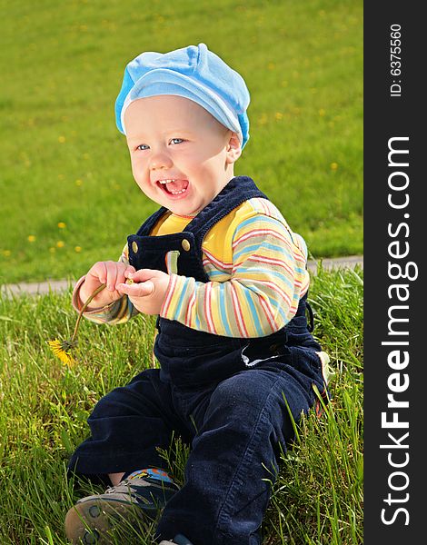 Child With Dandelion On Meadow