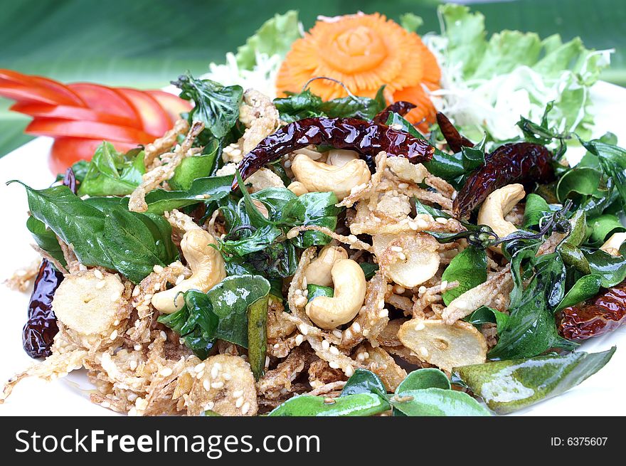 Fried herbs with cashew nut. Fried herbs with cashew nut