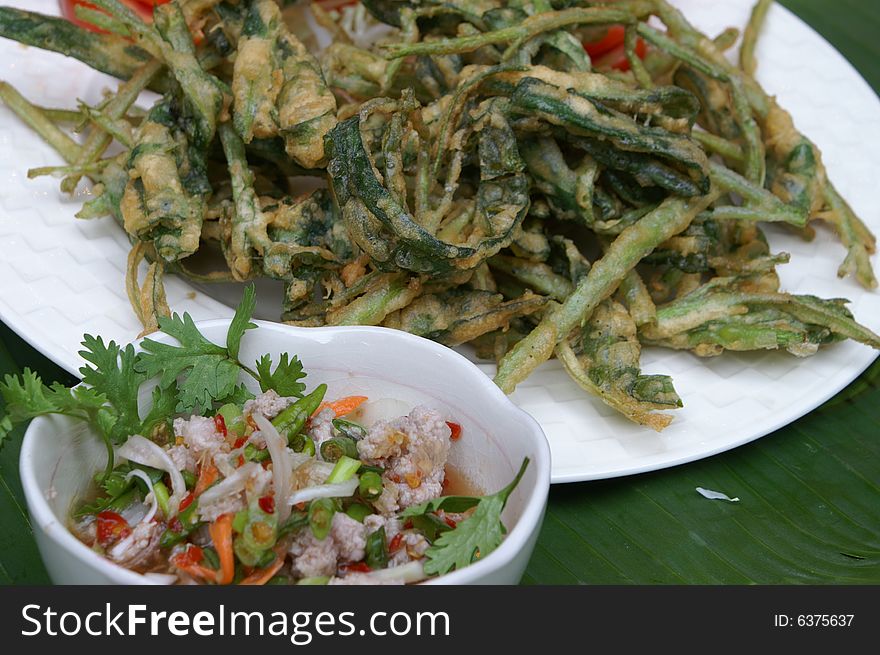 Fried vegetable crispy and hot source. Fried vegetable crispy and hot source