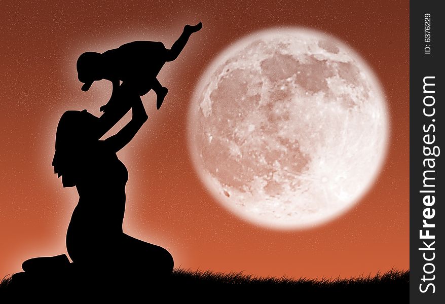 Mother and son in the moon