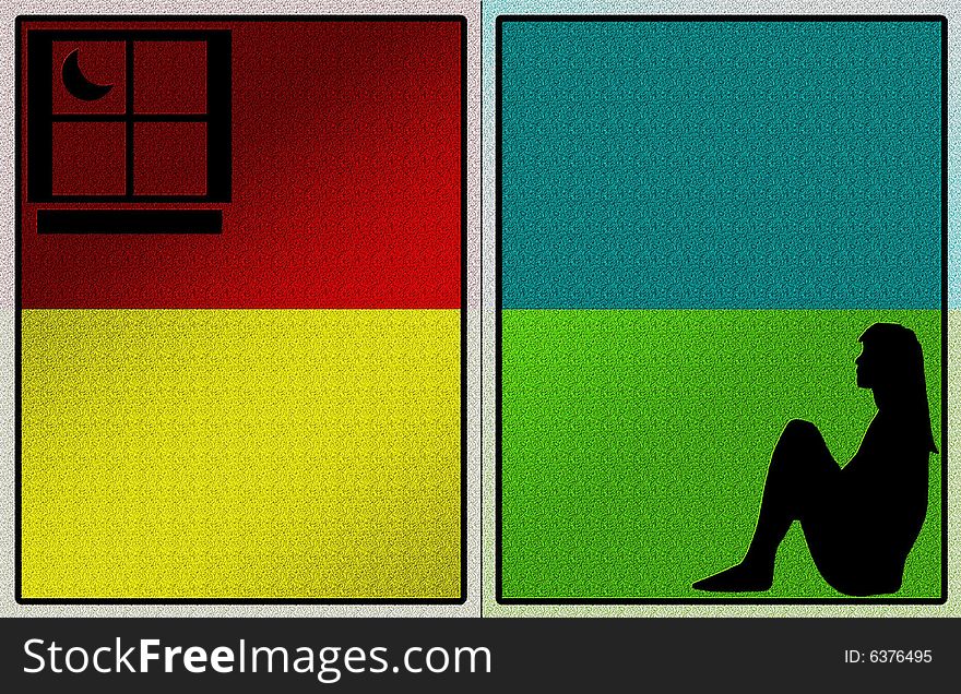 A colorated background with silhouette of woman for card. A colorated background with silhouette of woman for card