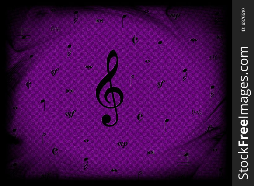 Abstract background in violet and black with music notes