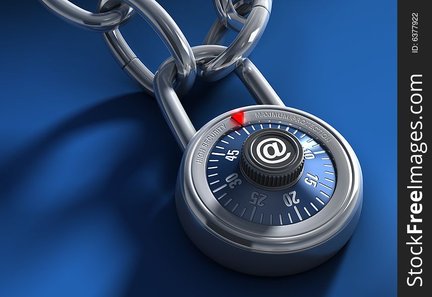 Combination number padlock over blue background. Combination number padlock over blue background