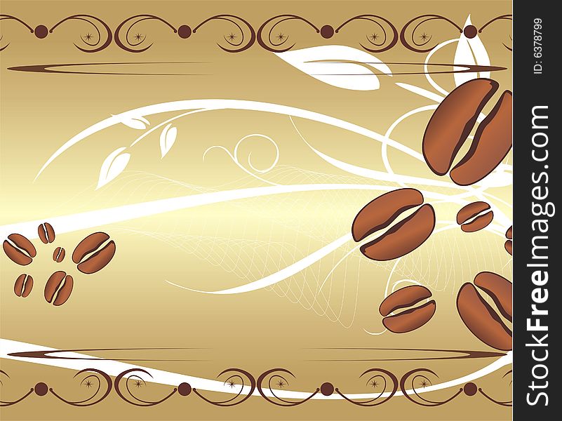 Corns of coffee on the abstract background. For wrapping. Vector illustration