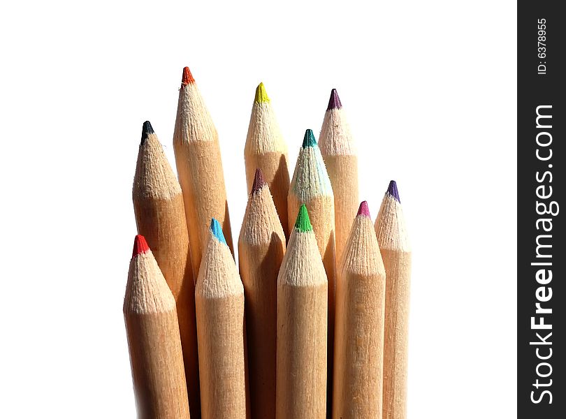 Colorful crayons on white background