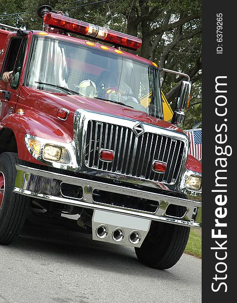 Red fire truck with large glass windows. Red fire truck with large glass windows