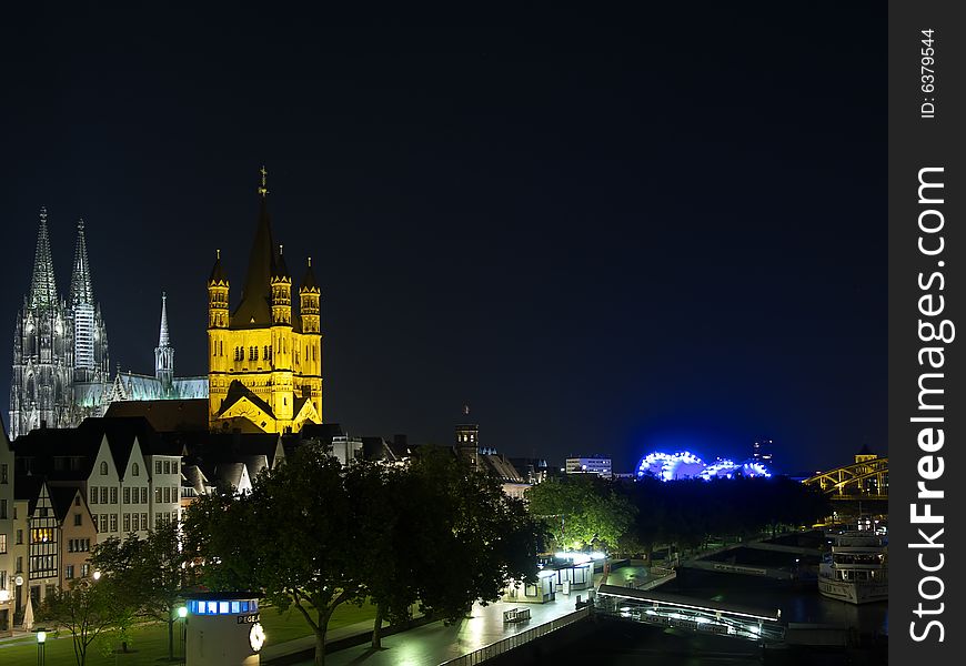 Night Cologne Cathedral from Rhine river. Night Cologne Cathedral from Rhine river.