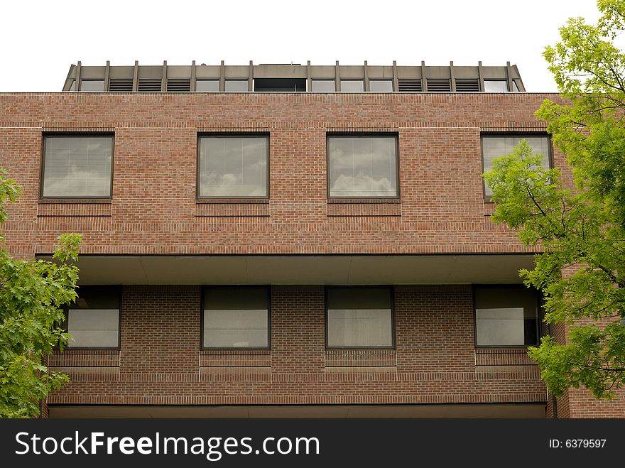 Exterior of a brick building with windows