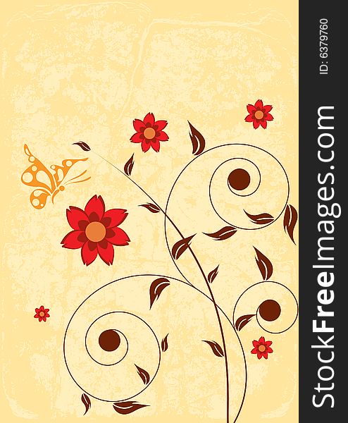 Decorative floral on grunge background, vector illustration. Additional format: EPS-8