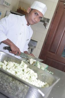 Chef Cutting Vegetable Stock Photo