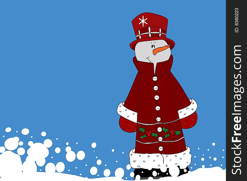 Snowman dressed in a warm coat, hat and mitts. Snowman dressed in a warm coat, hat and mitts