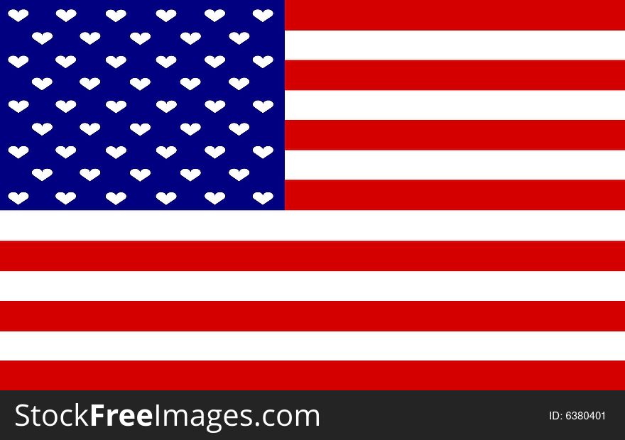 An illustration of the flag of USA with hearts. An illustration of the flag of USA with hearts