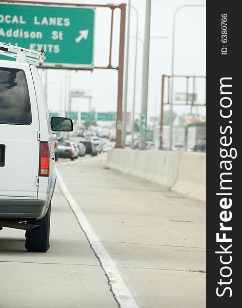 Following a white van on a Chicago interstate. Following a white van on a Chicago interstate