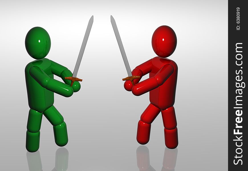 Fighting of two person with sword. 3d render. Fighting of two person with sword. 3d render