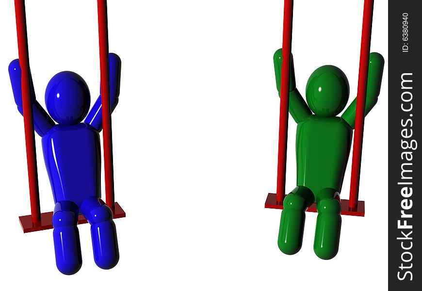 Two person on a swing. 3d render. Two person on a swing. 3d render.