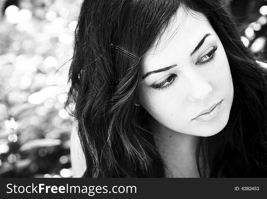 Young beautiful woman portrait in black and white. Young beautiful woman portrait in black and white.