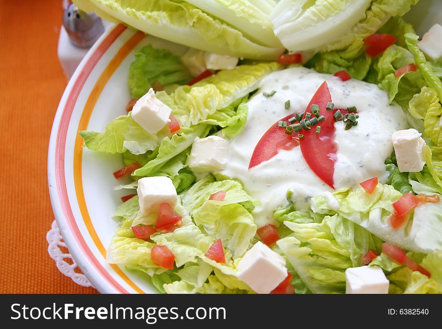 A fresh salad with romana tomatoes and cheese. A fresh salad with romana tomatoes and cheese