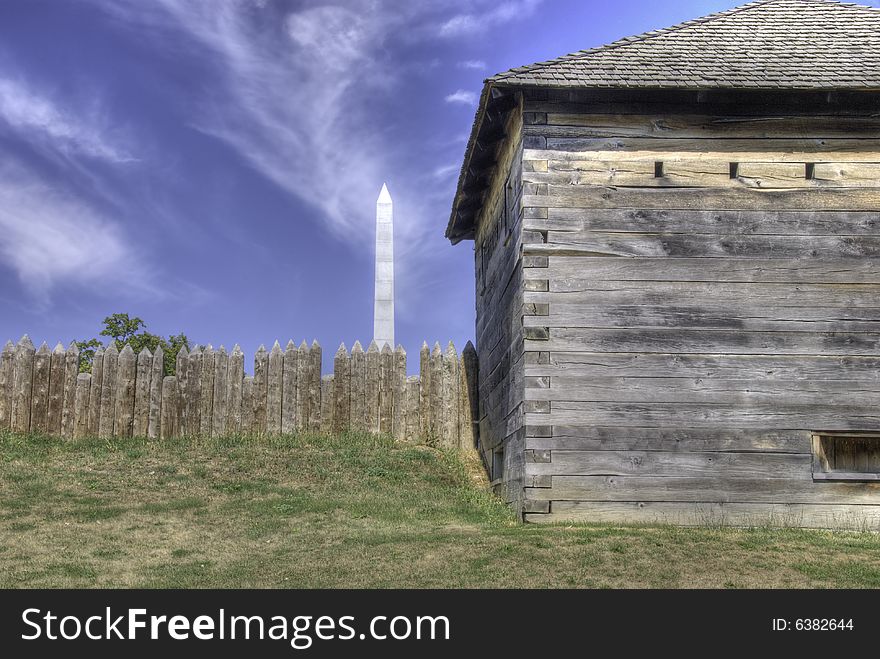 Photo of the  War of 1812 Fort Meigs,in Perrysbery, OH.  The photo is in series shot on 9/11. Blockhouse and monument are symbols of defense and commemoration of freedom. Photo of the  War of 1812 Fort Meigs,in Perrysbery, OH.  The photo is in series shot on 9/11. Blockhouse and monument are symbols of defense and commemoration of freedom.