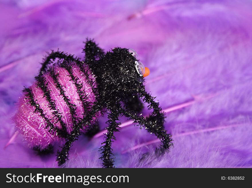 Halloween scary spider on color feathers