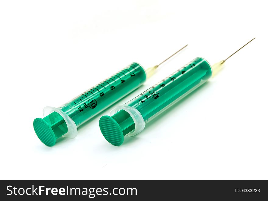 Two syringes - isolated on the white background.