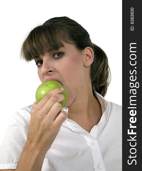 Close Up Of Woman Eating Apple