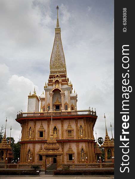 An image of wat chalong tower in phuket thailand. An image of wat chalong tower in phuket thailand.