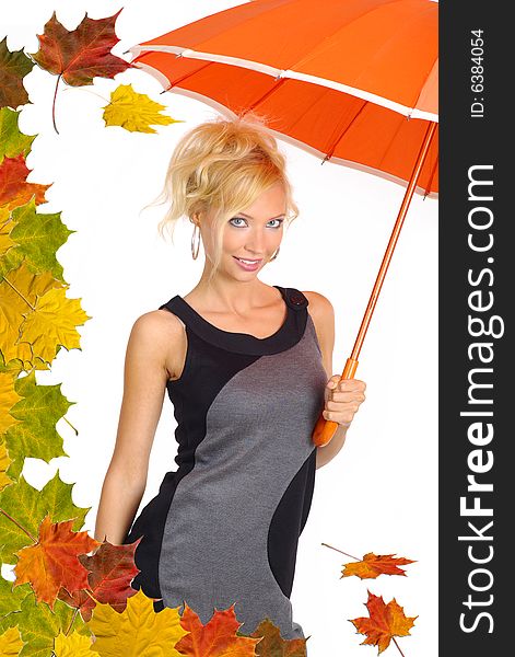 Beautiful Woman With Orange Umbrella