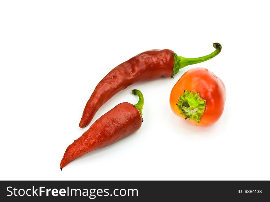 Red chili pepper on the white background.