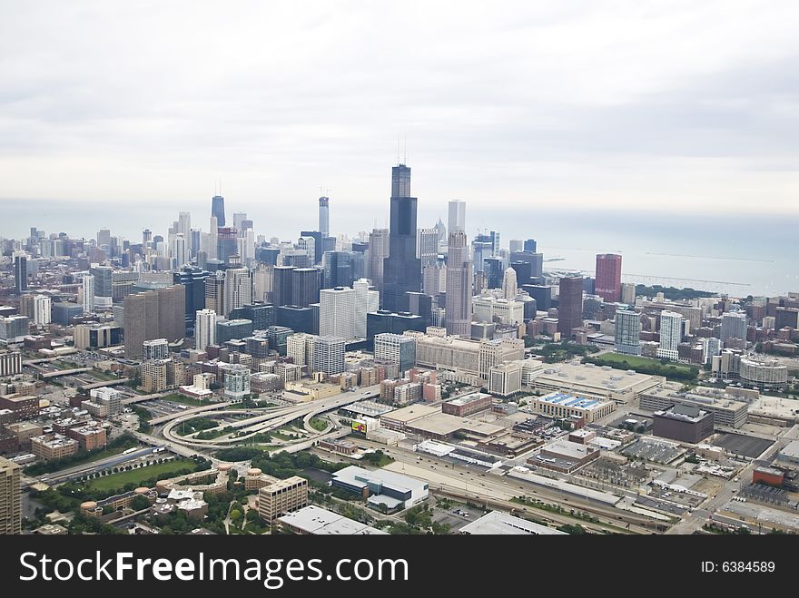 Amazing wide-angle of Chicago's skyline. Amazing wide-angle of Chicago's skyline