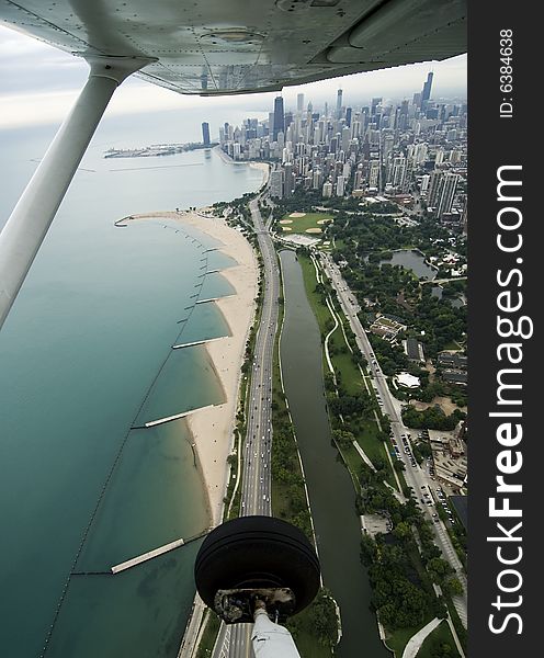 Aerial view of Chicago's beautiful skyline from the air. Aerial view of Chicago's beautiful skyline from the air