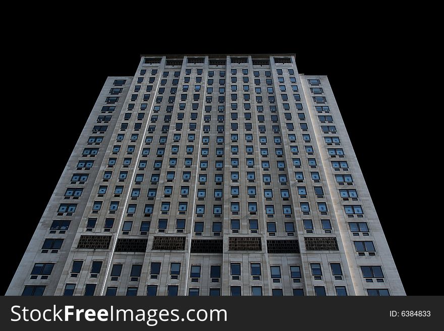 Cut out of skyscraper with black background for copy space