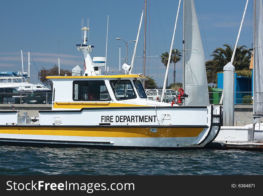Fire Fighting Department Boat at harbor. Fire Fighting Department Boat at harbor